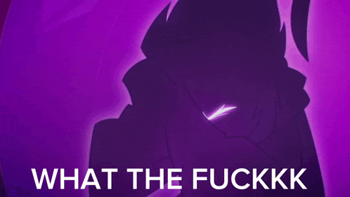 a purple background with a silhouette of a person and the words what the fuckk