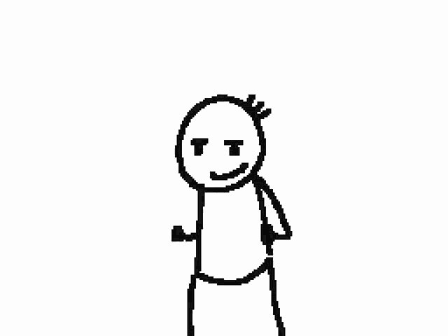 a black and white drawing of a stick figure with a sword in his hand .