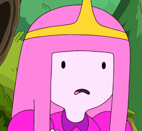 a cartoon character with pink hair and a crown