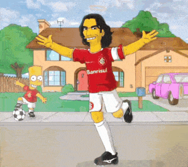 a cartoon of bart simpson wearing a red banrisul shirt