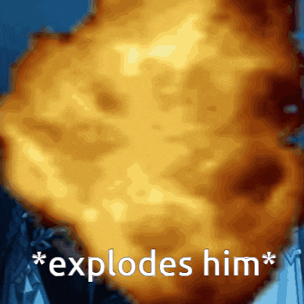 a picture of an explosion with the words " explodes him " below it