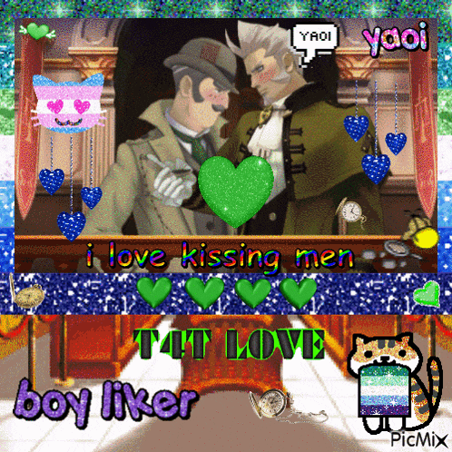 a picture of two men kissing with the words i love kissing men tit love boy liker