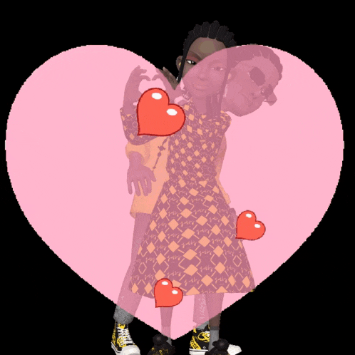a cartoon of a man and a woman in a heart surrounded by hearts