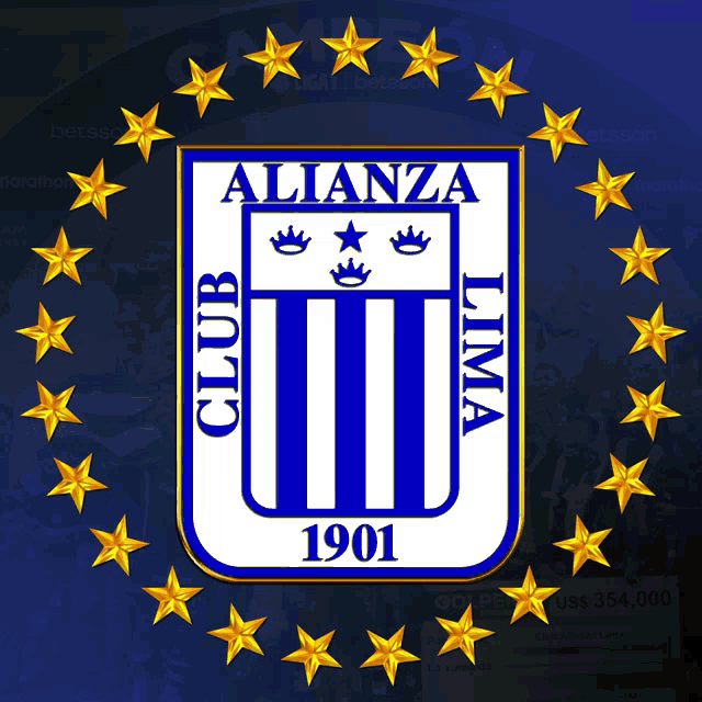 a blue and white logo for alianza lima with gold stars around it
