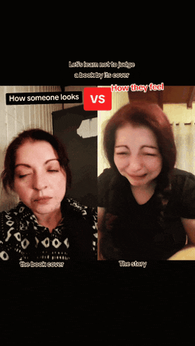 a woman 's face is shown with the words how someone looks vs how they feel