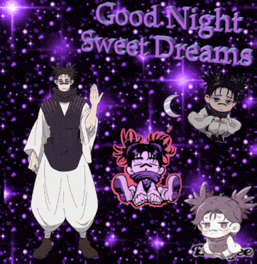 a poster that says good night sweet dreams with a purple background