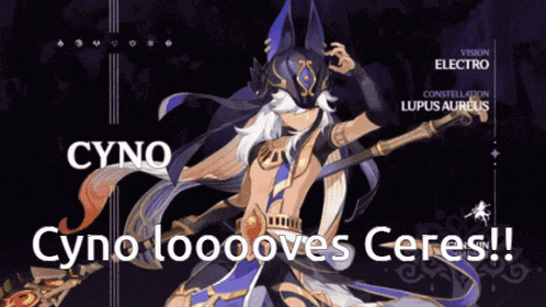 a video game character named cyno is holding a cane