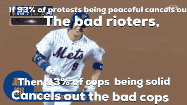 a mets baseball player is shown on a screen with a quote about protests