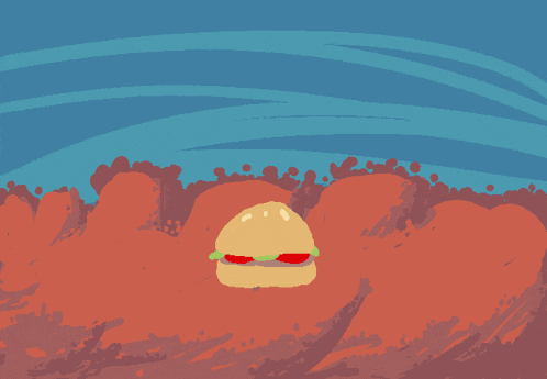 a cartoon drawing of a hamburger being eaten by a snake