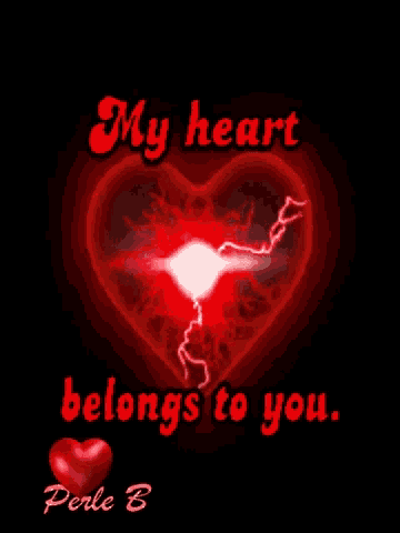 a red heart with lightning strikes and the words my heart belongs to you