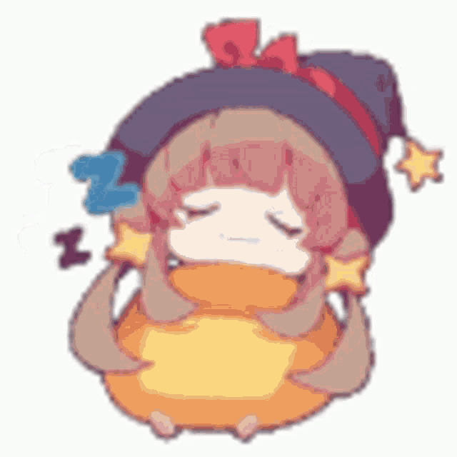 a little girl in a witch hat is sleeping on a pillow .