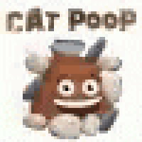 a picture of a cat poop with a face and the words cat poop .