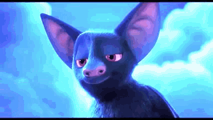 a cartoon bat with big ears and a pink nose
