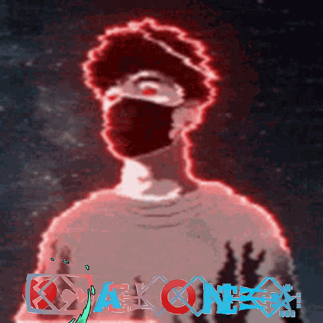 a picture of a person wearing a mask with the word alone in the lower right corner