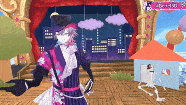 a man in a top hat is standing in front of a stage with a sign that says #bettel3d