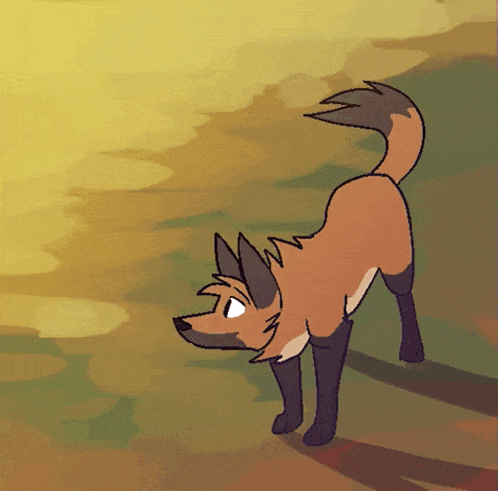 a drawing of a fox standing on a hill