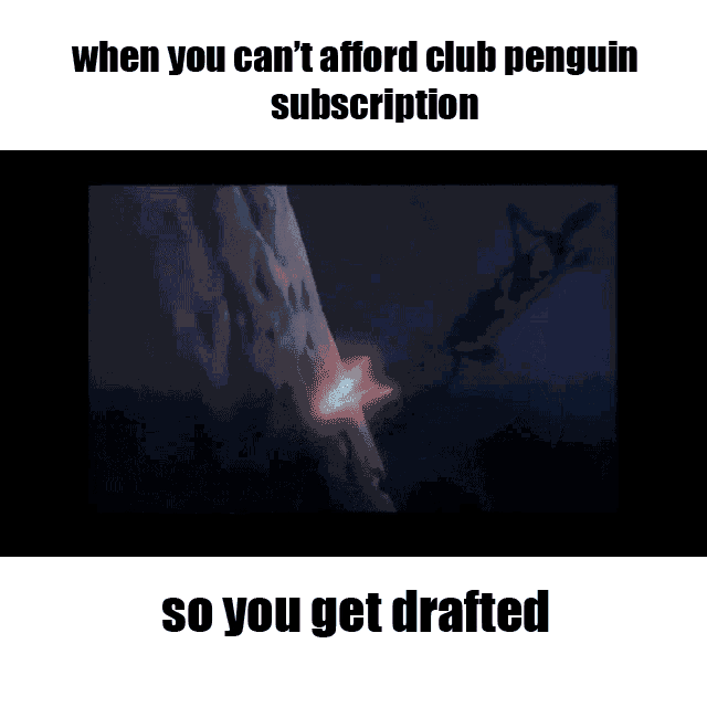 a cartoon of a penguin holding a gun with the caption when you can 't afford club penguin subscription