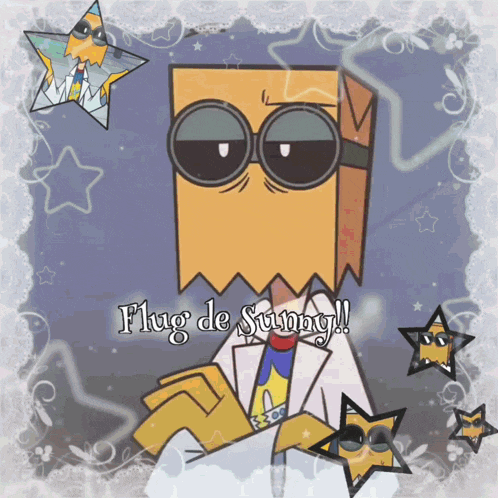 a cartoon character with a paper bag on his head and the words flug de swing on the bottom