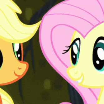 applejack and fluttershy from my little pony looking at each other