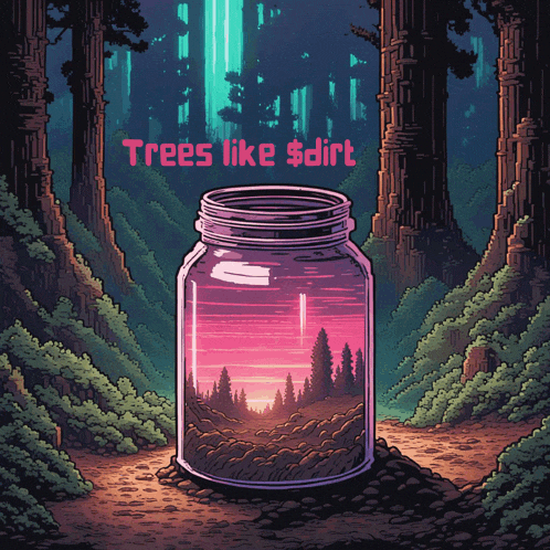 a painting of a jar with the words trees like dirt on the bottom