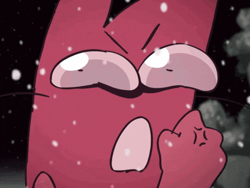 a cartoon character with a crying face and snow falling on it