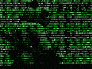 a bunch of binary code is on a black background .