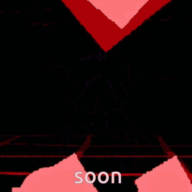 a pixel art drawing of a person with the word soon on the bottom right