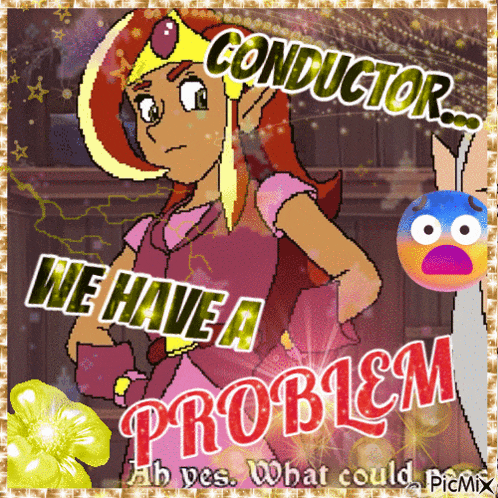 a pixel art of a girl with the words " we have a problem "