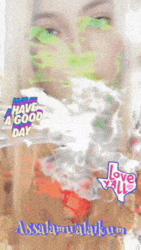 a picture of a woman with the words " have a good day " on it