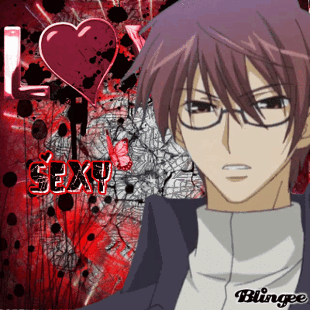 a picture of a man with glasses and the word sexy written on it