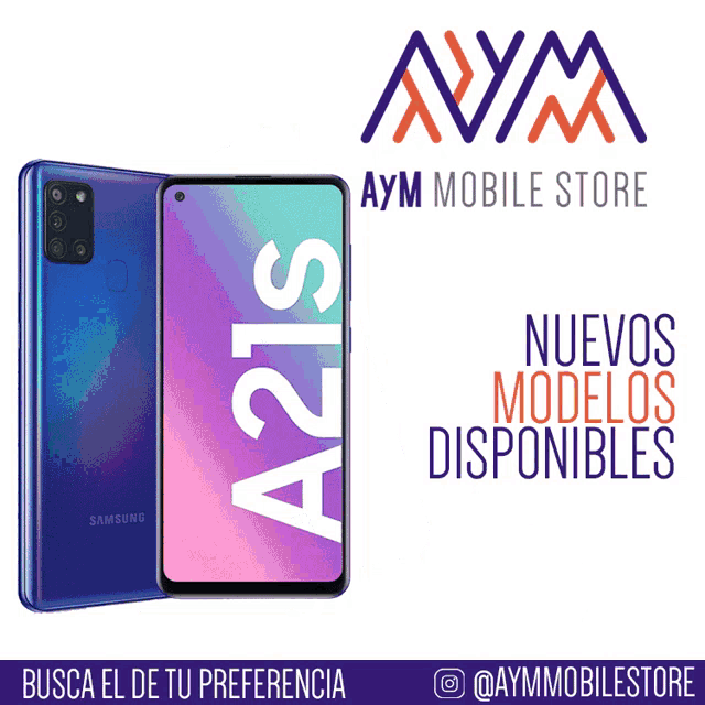 an ad for aym mobile store shows a red cell phone
