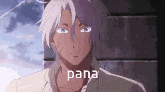 a close up of a man 's face with the word pana on it