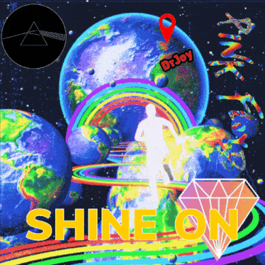 a poster that says shine on with a rainbow and a diamond
