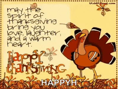a happy thanksgiving card with a turkey and leaves .