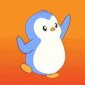 a blue and white penguin with a yellow beak is dancing