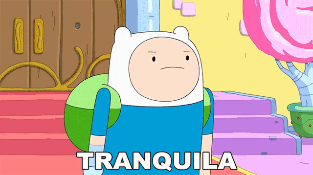 a cartoon character with the word tranquila written below him