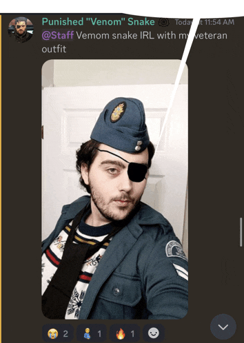 a man in a military uniform with an eye patch is being punished by venom