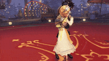 a man and a woman are dancing on a red carpet in a video game