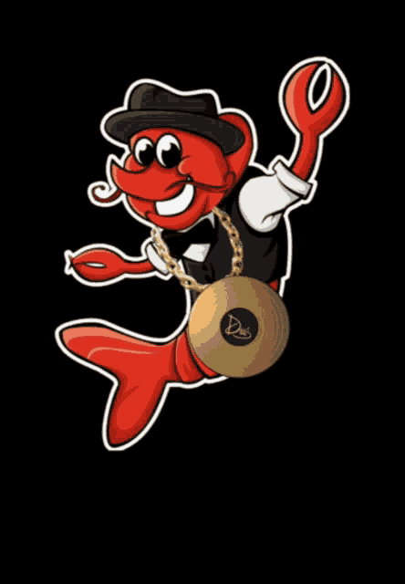 a cartoon of a lobster wearing a hat and a gold chain around his neck