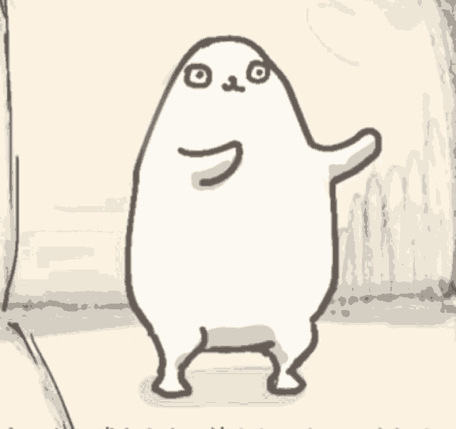 a black and white drawing of a cartoon character dancing