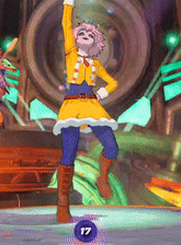 a cartoon character is dancing in front of a large speaker with the number 17 in the middle