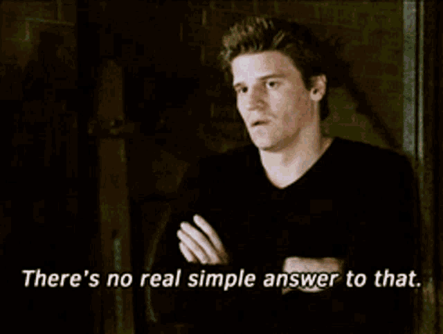 a man in a black shirt says there 's no real simple answer to that ..