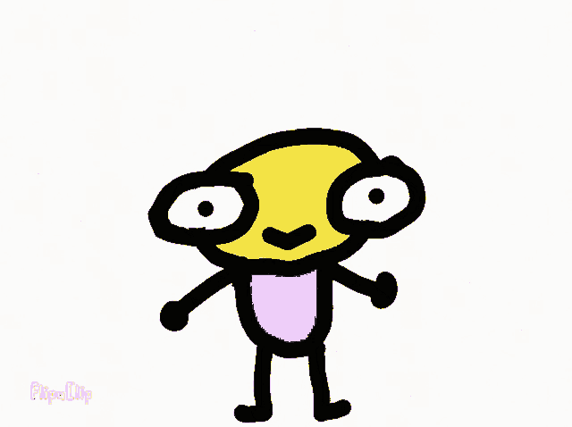 a cartoon character with a purple tongue and a yellow head