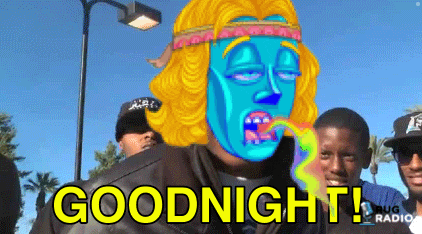 a cartoon of a man with a rainbow in his mouth says goodnight !