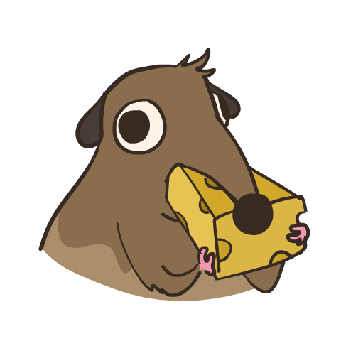 a drawing of a dog eating a piece of cheese