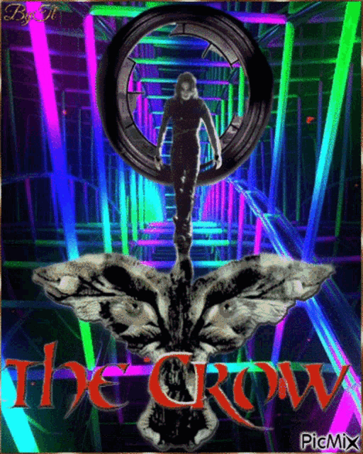 a poster for the movie the crow shows a man in a circle