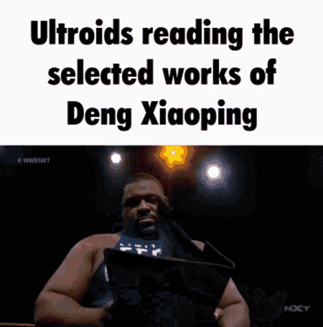 a man is reading a book with the words ultroids reading the selected works of deng xiaoping