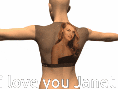 a woman has a tattoo of a woman on her back and the words i love you janet