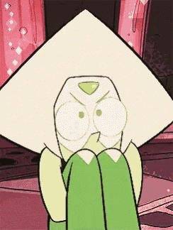 a cartoon character is sitting down with his hands on his knees and looking at the camera .