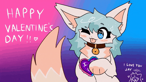 a drawing of a cat holding a heart with the words happy valentine 's day